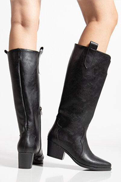 shop kadın mat cilt fermuarlı western kovboy topuklu çizme