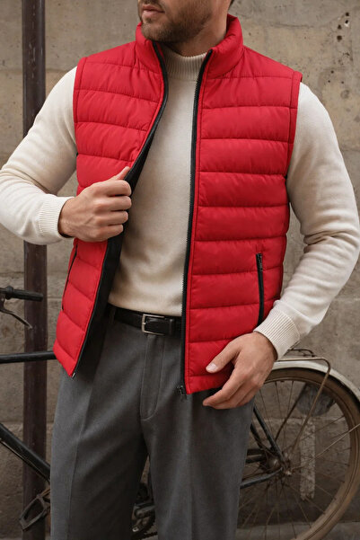 comstar Men's Winter Sleeveless Trendy Lined Red Puffer Vest