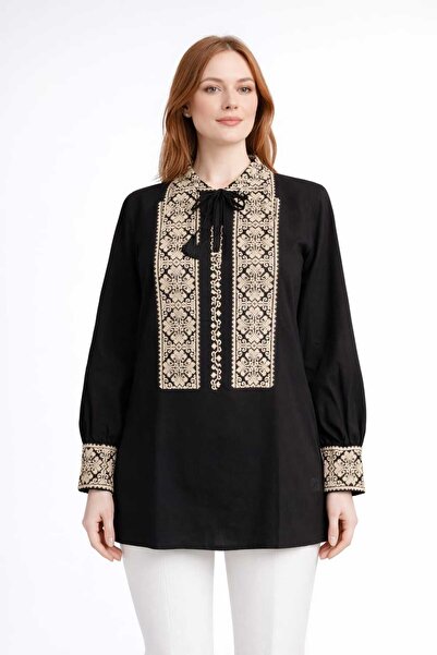 ANATOLIATEKSTILE Women's Blouse with Decorative Embroidery, Ie Dama – Casual Cut