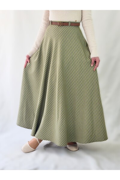 YAXİ FUSTA MAXI LARGĂ CU MODEL CAROȚI VERDE talie înaltă AŞE