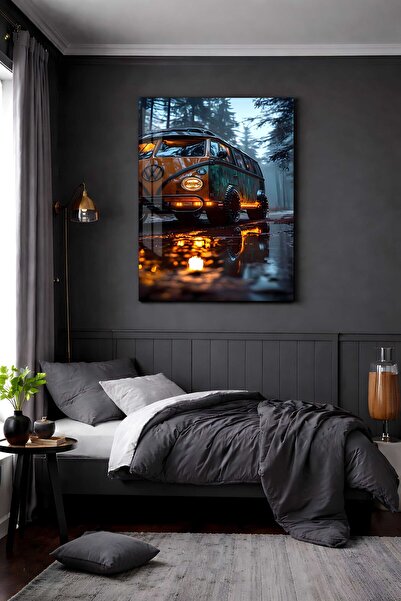 EvoraArt Araba Koleksiyonu:SİSLİ ORMAN TURUNCU MACERA RUHU Çerçevesiz Temperl...