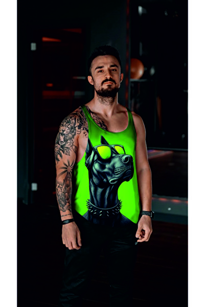 Freeyez FİTNESS BODY ANTREMAN ATLETİ TANK TOP GREEN DOG DOBERMAN