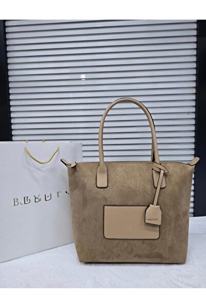gül sezgin butik Women's Beige Suede Shopper Large Volume Stylish Shoulder Bag
