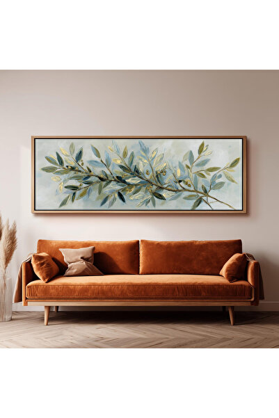 woodhomeworks Tek Parça Gerçek Ahşap Yatay Panorama Çerçeveli Tablo zeytin dalı