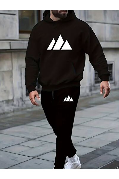 WOODROFFE Geometric Triangle Logo Printed Hooded Sweatshirt and Sweatpants Set