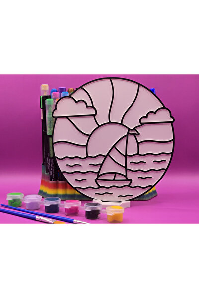 smilechild لوحة غروب الشمس بالقوارب الشراعية مقاس 17 سم، يمكن استخدامها على ا...