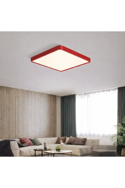 luxshome Kırmızı Kasa -Kare Tavana Sıfır Led Panel Avize - Salon Oturma Odası...