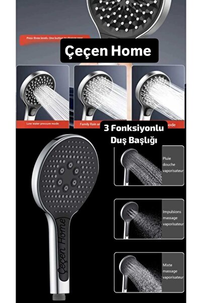 ÇEÇEN HOME 3 Fonksiyonlu Yuvarlak Duş Başlığı Yuvarlak Duş Telefonu Krom Yüks...