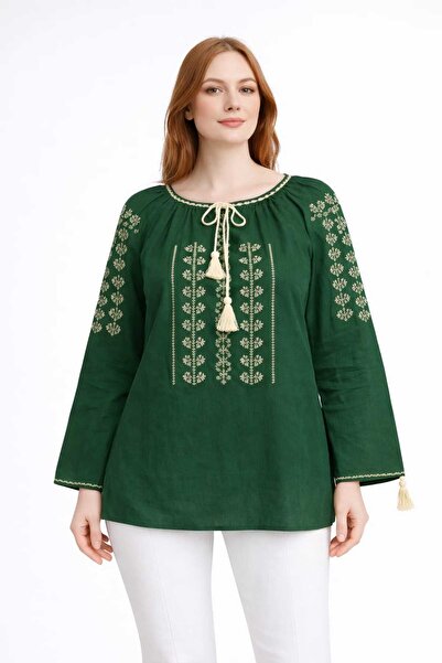 ANATOLIATEKSTILE Women's Blouse with Decorative Embroidery, Ie Dama – Casual Cut