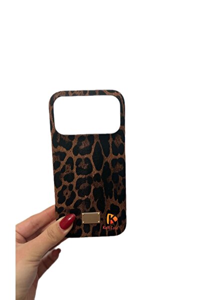 KaffCase İphone 17 Pro Max Uyumlu Kahverengi Leopar Desenli Kılıf