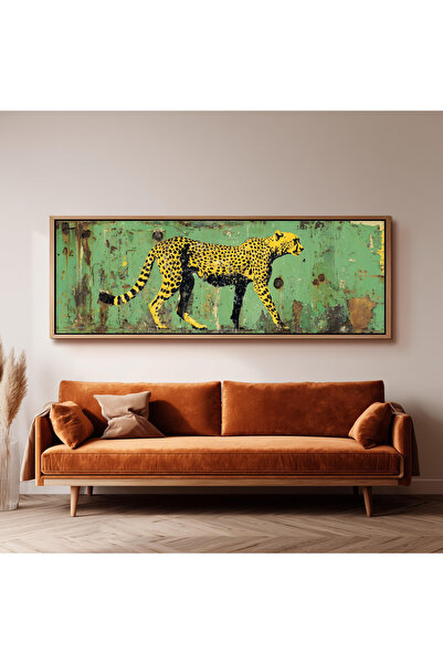 woodhomeworks Tek Parça Gerçek Ahşap Yatay Panorama Çerçeveli Tablo efsane çita