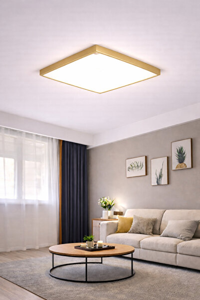 luxshome Gold Altın Kasa - Kare Tavana Sıfır Led Panel Avize - Salon Oturma O...