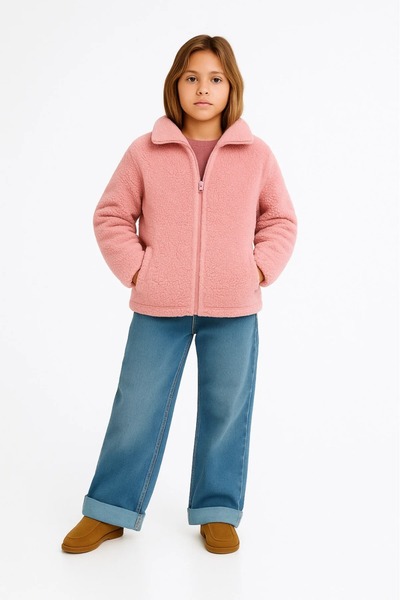 falcomini Girl's Versoft Plush Jacket with Zipper and Long Sleeves, Ages 4-10