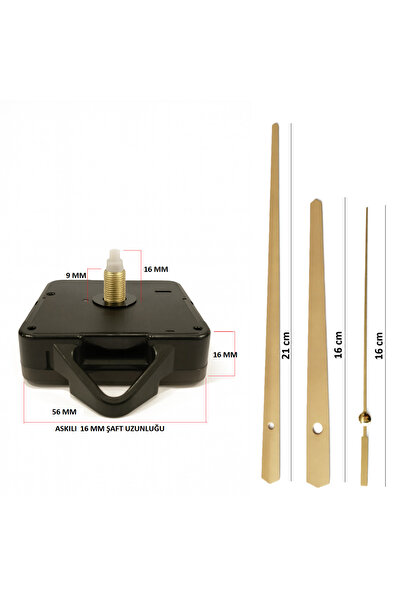 EXİZ TİCARET Askılı 16 mm Akar Sessiz Duvar Saati Mekanizması -Metal akrep-ye...