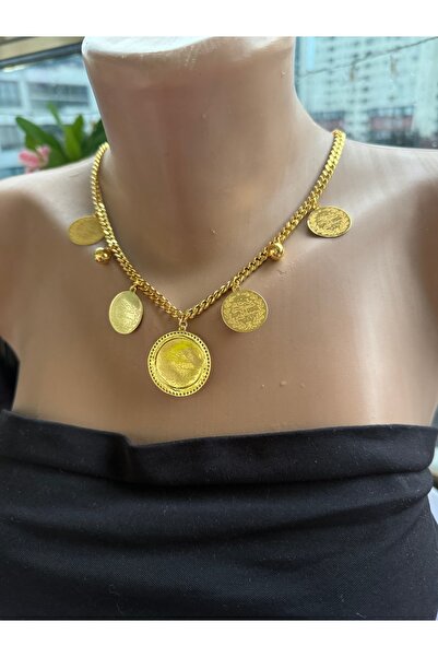 Blotch 22 Ayar Altın Kaplama 5'i Beşi Bir Yerde Sıralı İmitasyon Altın Kolye ...