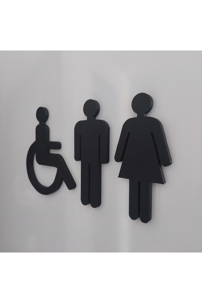 Rafine Studio 3D Wc Toilet Door Sign Set – Black Self-Adhesive Male Female Di...