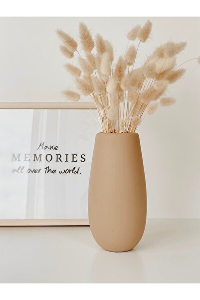 Hestia Home Kısa Silindir Seramik Vazo Sütlü Kahve