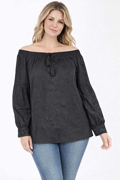 ANATOLIATEKSTILE Women's Blouse with Decorative Embroidery, Ie Dama – Casual Cut