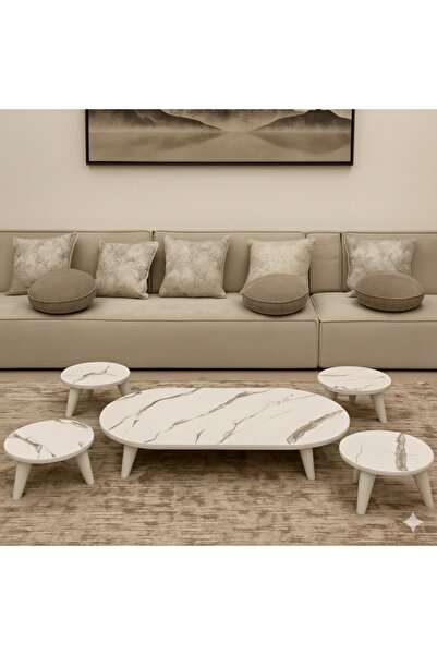 terndat White wooden oval floor table set