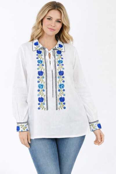 ANATOLIATEKSTILE Women's Blouse with Decorative Embroidery, Ie Dama – Casual Cut