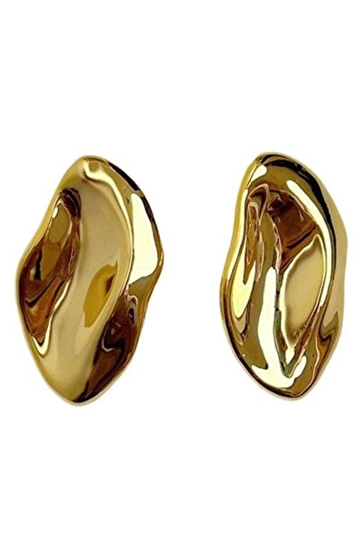 BirYıldızOl Gold Geometric Large Women's Steel Plate Earrings