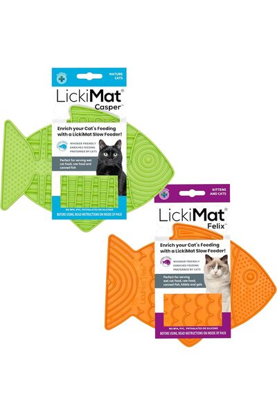 LickiMat Slow Feeder Cat Lick Mat - Casper and Felix