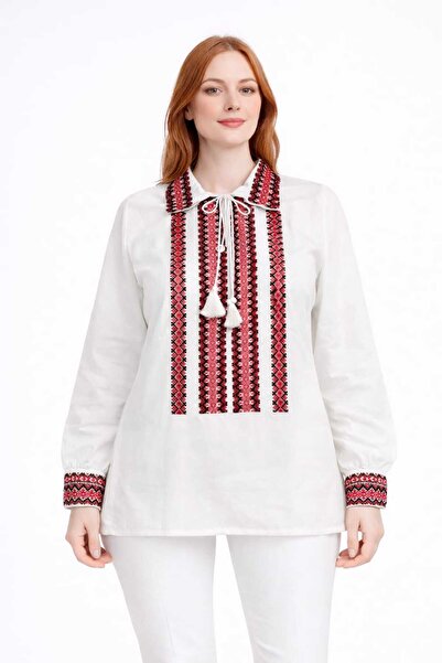 ANATOLIATEKSTILE Women's Blouse with Decorative Embroidery, Ie Dama – Casual Cut