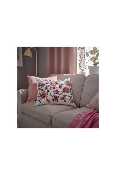 IKEA Throw Pillow, White-Multicolor, 50X58 Cm, Embroidery