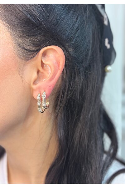 SOFTSHİNEJEWELRY Gold küpe çelik halka 2li