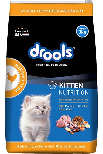 Drools طعام جاف للقطط الصغيرة، بنكهة الدجاج، 3 كجم | نظام غذائي متوازن 100% م...