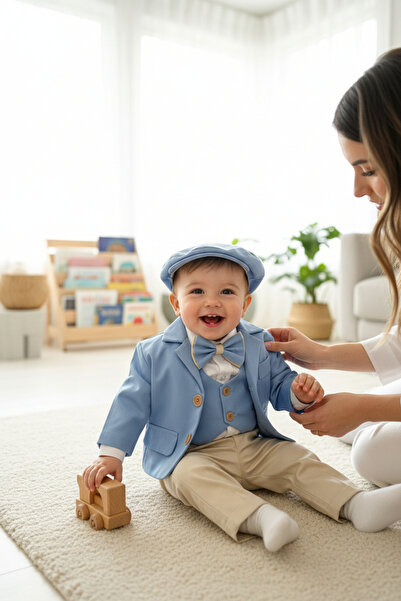 GabrielleBebe Blue Fabric Suit with Basque Included