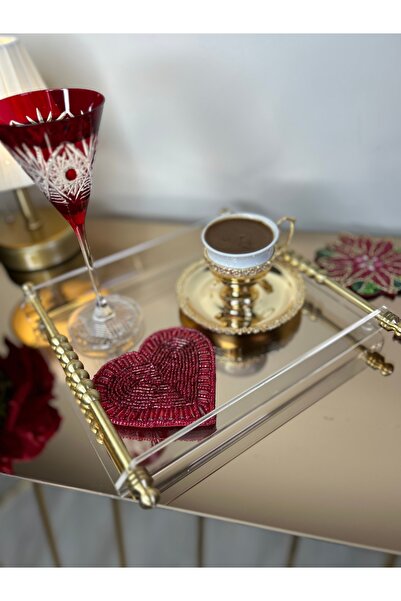 vanilya accessory Pirinç kulplu dekorlu Pleksi tepsi adet tek kişilik