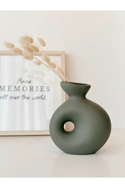 Hestia Home Vază ceramică perforată, verde mucegai