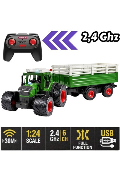 YILDIRIM OYUNCAK Uzaktan Kumandalı Işıklı Büyük Boy Römorklu Traktör - 2.4Ghz...