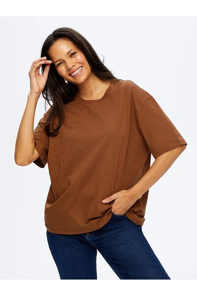 centilmen Fai̇k Sönmez Stone Detailed Round Neck Cotton T-Shirt Tsh051