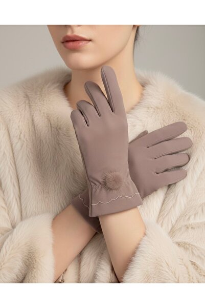 Şirin Giyim Aksesuar Kadın Ponpon Eldiven Su Geçirmez İçi Polar - Yağmurluk K...