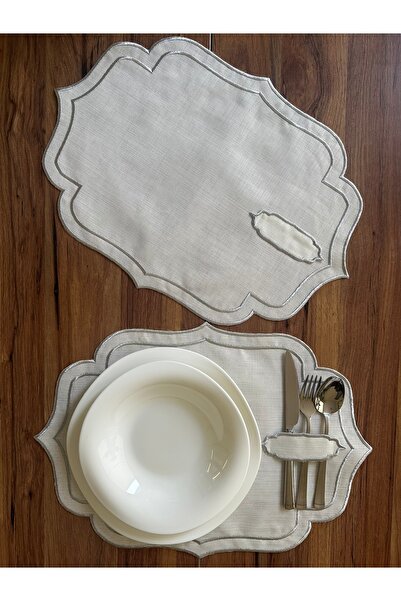 NURHAN HOME COLLECTION 2 قطعة من أدوات المائدة الأمريكية المطرزة ذات الصفين م...