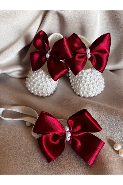 maviden İncili Bebek Ayakkabıs & Saç bandı , Yeni Doğan hediyelik 0-6 ay / 10...