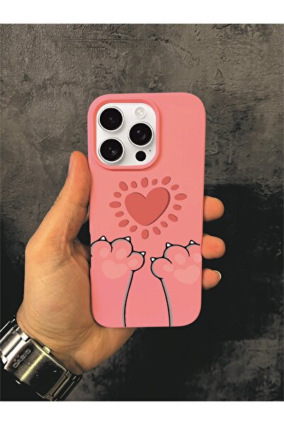 ALYACEPSTORE CASE حافظة وردية اللون بنمط مخلب وقلب لطيف متوافقة مع آيفون 16 برو