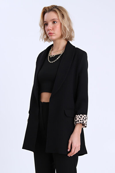 Kardelen Butik Store Fastperry Women's Leopard Print Shawl Collar Jacket