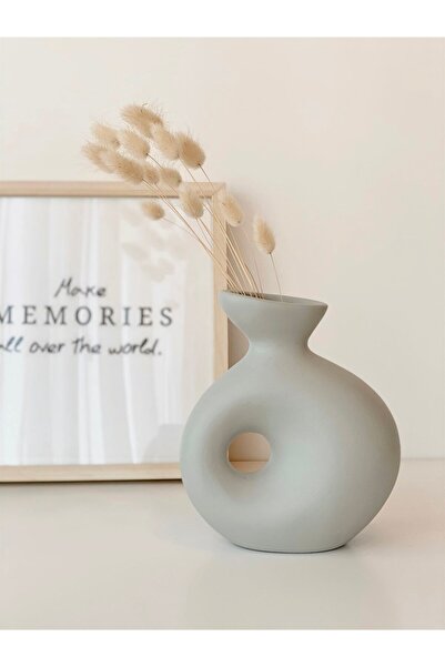 Hestia Home Delikli Seramik Vazo Gri