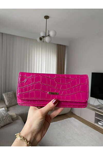 ÇANTA Cat Bag Women, Fuchsia Crocodile Pattern Long Wallet