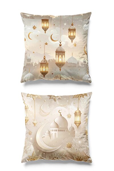 Pilloveland ift Tarafı Baskılı 2'li Set Süet Kırlent Kılıfı - Ramazan Satin -...