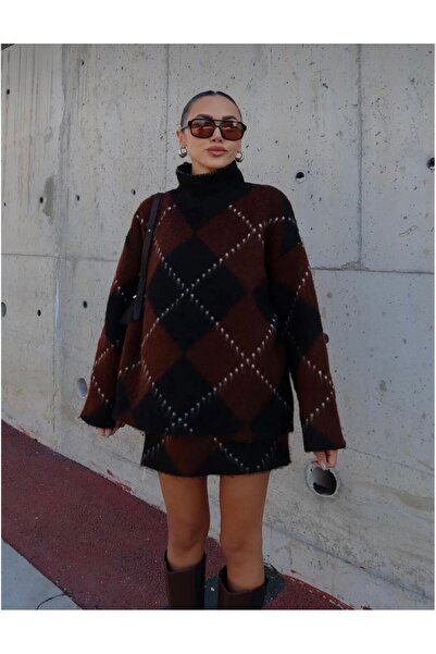 MODA Baklava Desenli Triko Kazak Etek Takım