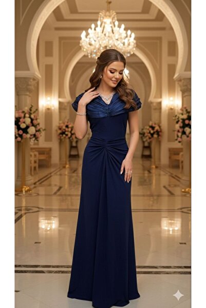 NARCISSUS FASHION Long navy blue evening dress