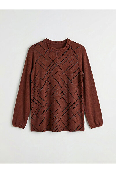 LC Waikiki Stylish and Timeless Brown Crew Neck Patterned Blouse