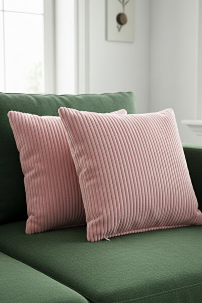 MoMMe Fitilli Kadife Yastık Kılıfı – Modern Dekoratif Kırlent Kılıfı 43x43 CM...