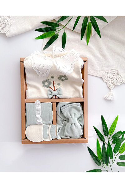 ENİA BABY طقم خروج من المستشفى لحديثي الولادة مكون من 5 قطع مع تفاصيل سكالوب ...