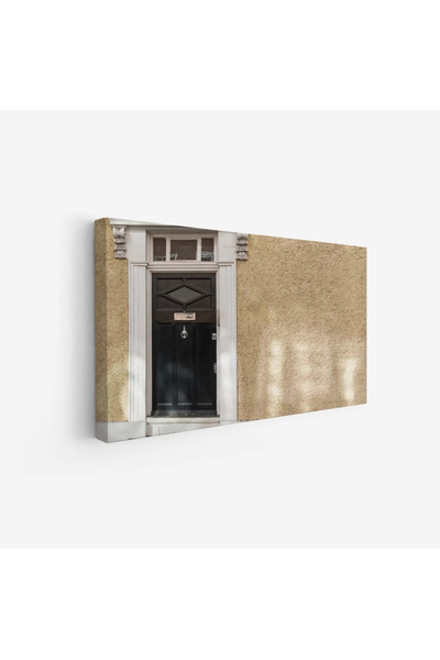 Tajridhome لوحة أبواب - باب أسود - جدار رملي - هادئ - لوحات حائط - لوحات كانفاس