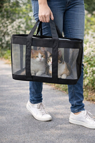 ZeniCat Premium Siyah Fileli Kedi Taşıma Çantası